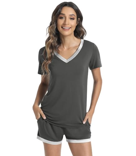 Image of WiWi Viscose from Bamboo Pajamas Set for Women Super Soft Short Sleeve Cooling Summer Plus Size Pjs Sets Sleepwear S-4X