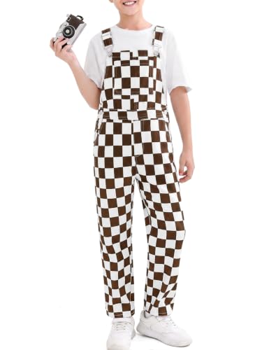 Haloumoning Boys Checkered Denim Overalls Kids Fashion Sleeveless Jumpsuit