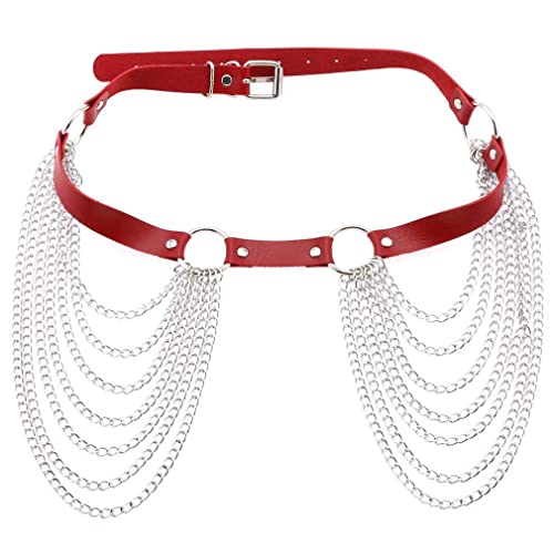FM FM42 Multicolor PU Simulated Leather Silvert-tone O Ring Chain Tassel Adjustable Waist Belt