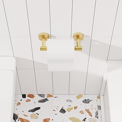 Image of RARXTR Gold Toilet Paper Holder SUS304 Stainless Steel Double Post Pivoting Toilet Paper Roll Holder Wall Mounted Toilet Tissue Holder for Commercial Bathroom RV Brushed Brass Finish
