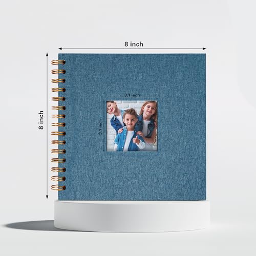 Hiwhy Scrapbook Photo Album Linen Cover, 8 x 8 Inch Hardcover Kraft White Pages Memory Book, for Travel Wedding Guest Book Christmas Baby Shower (20 Sheets/ 40 Pages,Blue)