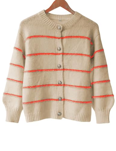 Image of QIBABU Womens Striped Cardigan Sweaters Casual Open Front Long Sleeve Button Down Knit Outwear