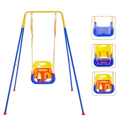 Image of Baby Jumper with Stand, Toddler Swing Set forIndoor/Outdoor Play, Jumper for Baby 6-24 Months,Baby Jumpers and Bouncers with Adjustable Chain,Easy to Assemble & Store (Large-Pink)