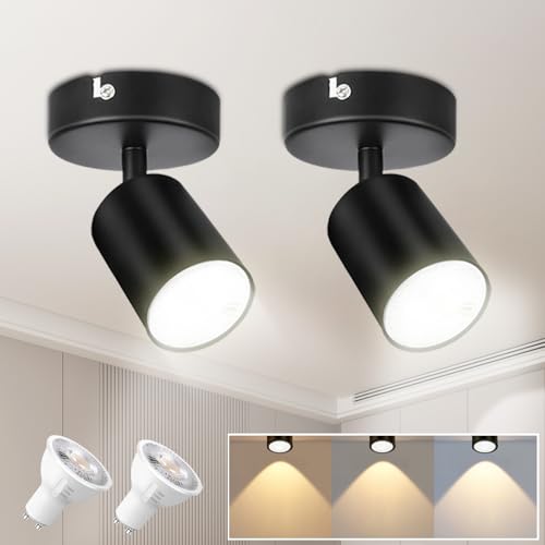 Seruno X Pack de 2 Focos para Techo Ajustables GU10 con bombilla, Compatible LED 6W, Metal Negro Mate, Lámpara Moderna Industrial de Techo y Pared para Cocina Dormitorio Salón Pasillo