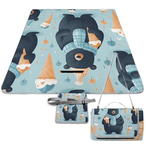 Couverture pique-nique imperméable pliable lavable en machine ours d'hiver