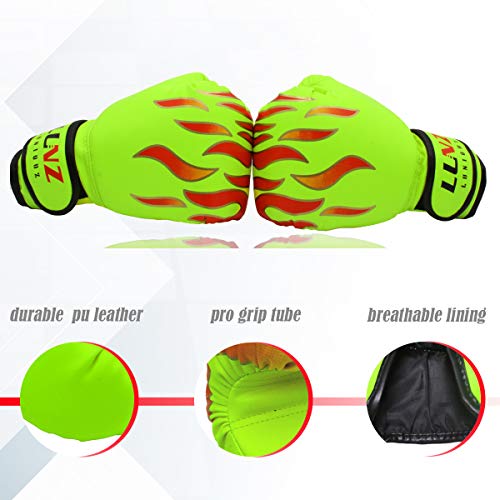 Luniquz Kids Boxing Gloves for Punching Bag Training, 4 OZ 6 OZ Fit 3 to 14 YR, Green