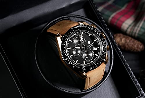 Image of BENYAR Men's Watches Chronograph Watch for Men Multifunction Black Waterproof Sport Fashion Quartz Wristwatches Calendar with Stainless Steel Strap