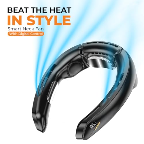 Image of JUST CORSECA Neck Fan | Rechargeable | LED Display | Adjustable Speed | Hands-Free Wearable Cooler for Travel, Outdoor & Summer Use (Black)