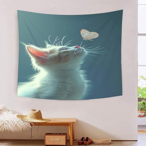 Tapisserie murale le chat mignon 3D pour cacher un mur vide et decorer un dortoir d'etudiant