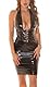 Koucla Damen Latex Look Neckholder Wetlook Kleid Midikleid Abendkleid mit Schnürung S