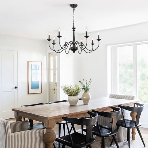 Black Chandelier for Dining Room 8-Light Rustic Industrial Iron Chandelier Candle Hanging Light Fixtures for Bedroom Living Room Kitchen Island Foyer by ZJVAIVE - Used condition - Image 2