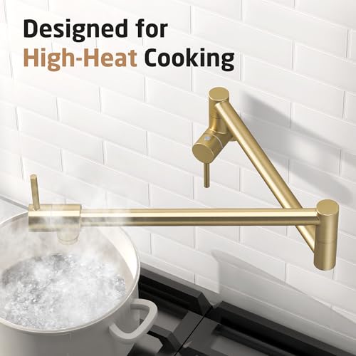 KES Brushed Gold Pot Filler with Heat-Resistant Cartridge, 25.6" Pot Filler Faucet Over Stove, Wall Mount Kitchen Faucet Double Joints, Stainless Steel, NSF Certified, KN926S24-BZ by KES - Used condition - Image 2