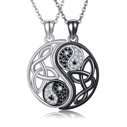 AXOMY Matching Necklace for Couples 925 Sterling Silver Yin Yang Couple Pendant Necklace Set Anniversary Couples Jewelry for Women Men Husband Wife Him Her