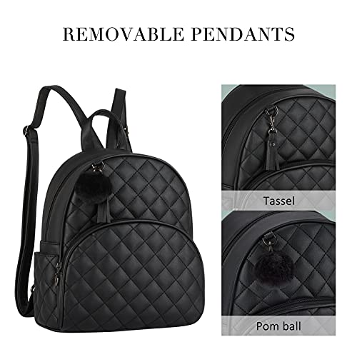 Image of ECOSUSI Mini Backpack Women Leather Small Backpack Purse for Teen Girl Cute Pom Bookbag Travel Shoulder Bag with Charm Tassel
