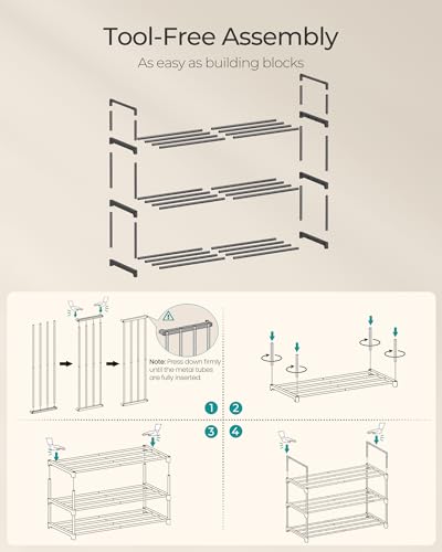 Image of SONGMICS Shoe Rack, 3-Tier Shoe Organizer, Metal Storage Shelf