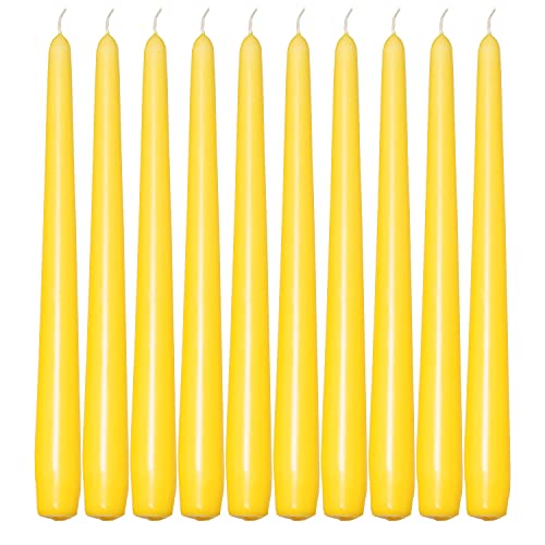 Deli Supplies Dinner Party Christmas Table Decor Bistro Candles Non Drip Tapered 9” 24cm Tall Taper Candle 7 Hour Burn Time Smokeless and Dripless Quality Wax (Yellow, 10)