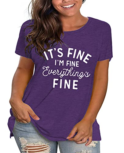 Plus Size It's Fine I'm Fine Everything's Fine Shirts Women Tshirts Funny Graphic Tee Summer Tops 3X Purple #TOP1