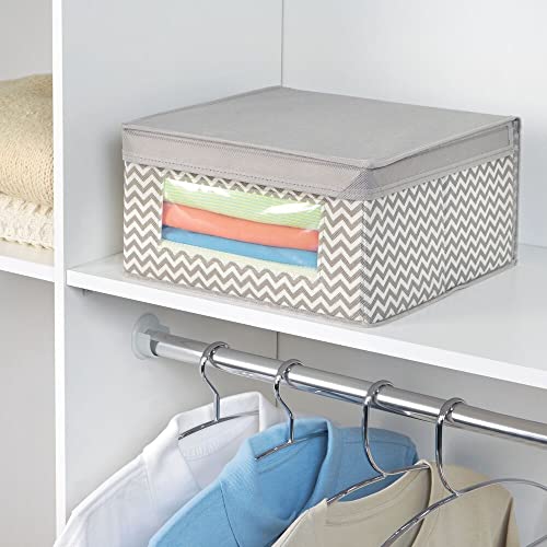 Mdesign Medium Fabric Stackable Closet Storage Organizer Box, Front Window/Lid - Bedroom, Office, Mudroom Organization, Hold Clothes, Blankets, Linens, Spira Collection, 6 Pack, Taupe/Natural Chevron #TOP2