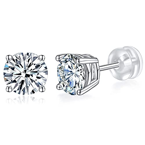 Moissanite Stud Earrings For Women,1Ct Man Made D Color Vvs1 Round Diamond Jewelry,Sterling Silver 18K White Gold Plated Men Earring #TOP7