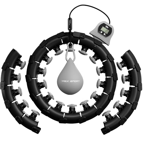 TREX SPORT Smart Hula Hoop Reifen Erwachsene mit Zähler und Gewicht Kugel TX-020CHH | LCD Display, 24 Segmente verstellbar, Massage mit Noppen | Schwarz