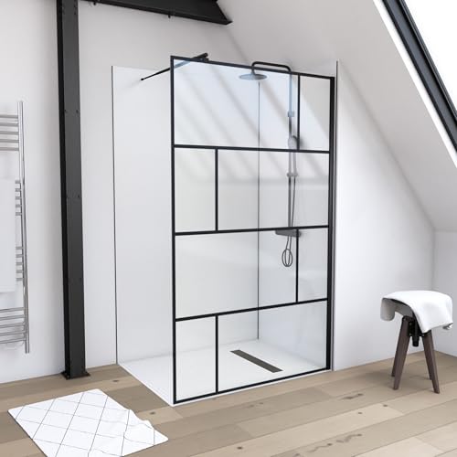 MARWELL Duschwand in modernem Design 120 x 195 cm - Glasdusche mit matt schwarzen Wandprofil - Einscheibensicherheitsglas für höchste Sicherheit - Montage auf Duschwanne oder Fliese