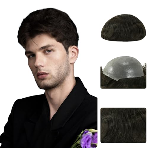 Zakya Hair System for Men Real Human Hair All V-Looped Mens Toupee 0.06mm Thin Skin Base Hairpiece for Men Size 8x10 Inches Dark Brown 2#