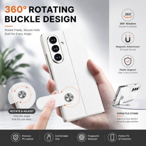 Image of TechTrendz Case for Samsung Galaxy Z Fold 8 Ultra Stand Case with Pen Slot, Flip Electroplated Shockproof Glass Hybrid Leather Flip Cover for Z Fold 8 Ultra Back Cover [Pen Not Included] (Silver)