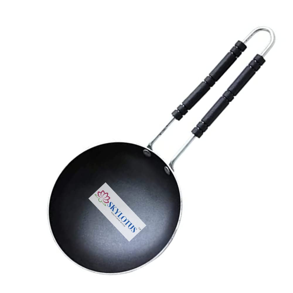 Skylotus Iron Tadka Pan/Fry Pan/Thalippu karandi with Wooden Handle/LohaLokhand / 28cm / 200ml Pack of 1