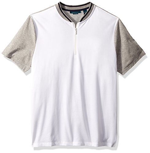 Perry Ellis Men's Stretch Pima Colorblock Henley, Bright White, Extra Large