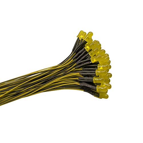 YIXISI 50 piezas 12V diodos LED pre-Wired redondo top bombilla lámpara, 5mm diodo bombilla, luz difusa, lente colorida pequeñas lámparas LED (amarillo)