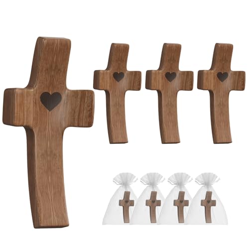 Wooden Cross Fidget for People with Anxiety Relief Handheld Small Pocket Cross Prayers Encouragement Christian Religious Gift for Adults/Teens/Elderly on Christmas/Easter etc(4 Pcs)