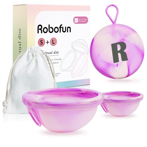 Disco Menstrual, 2 Piezas (S+L) – Copa Menstrual Reutilizable de Silicona Médica 100% para Todas los Períodos Menstruales, Sin Peligro para el Deporte y la Natación - Morado&Rosa