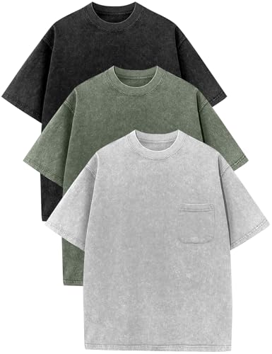 Image of COZYPOIN Unisex Kids Vintage Acid Wash Cotton Tees Crew Neck 3-16Y | 100% Cotton Boys Oversized T Shirt, Crew Neck, Short Sleeve, Front Pocket, Vintage Acid Washed Kids Tees for Boys Girls