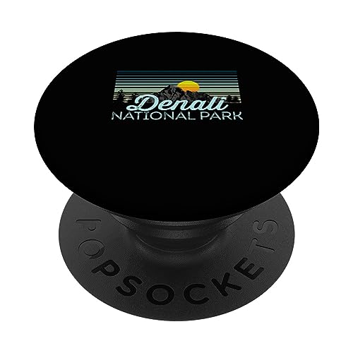Denali National Park Retro Clothes & Gear - Souvenir PopSockets Swappable PopGrip, Black