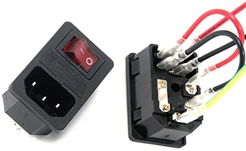 Antrader 2pcs AC250V 10A IEC 320 C14 Inlet Panel Socket w Fuse w Red Light Rocker Switch Power Supply Terminal Crimps Connector with Wires