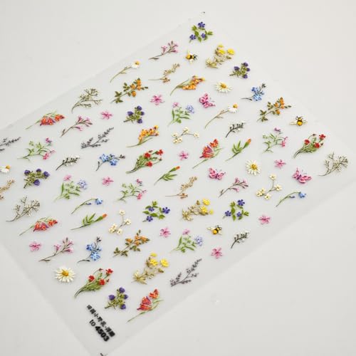 Image of Flower Nail Stickers Floral Leaf Nail Art Decals 5D Embossed Self Adhesive with Designs Spring Summer Plant Nails Art Stickers for Women Girls Kid Manicure Supplies DIY Acrylic Nail Accessories