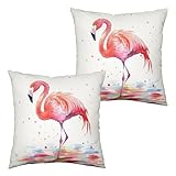 Kwlegh Juego de 2 fundas de almohada de flamenco rosa de acuarela de 18 x 18 pulgadas, sofá de patio