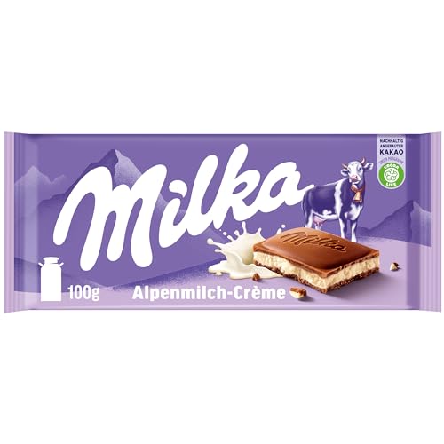 Milka Alpenmilchcrème – Alpenmilch-Schokolade gefüllt mit zarter Alpenmilch-Crème – 100g