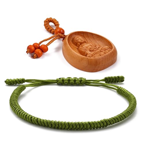 LUCKY BUDDHIST Tibetisches Glücksarmband Buddhistisches Armband für Herren und Damen verstellbares geflochtenes Armband mit Buddha Schlüsselanhänger aus Holz