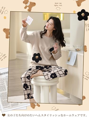 RENPAI レディースパジャマ 綿100 L アプリコット#04