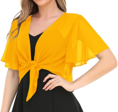 Image of Women's Solid Puff Sleeve Kimono Short Cardigan Loose Cover Up Casual Blouse Top Chiffon