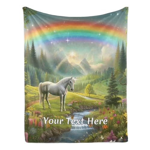 Manta personalizada de caballo blanco, manta personalizada de caballo negro con nombre para decoración del hogar para todas las estaciones, 40 x 50 pulgadas