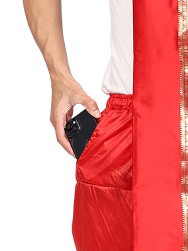 Image of Rameshwaram Fabrics Mens Ready to Wear Silk Dhoti with Angwastra Set - Pocket Dhothi