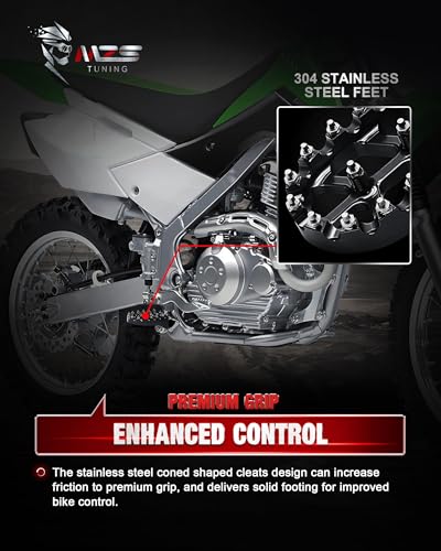 Image of MZS Dirt Bike Foot Pegs for KX65 KX80 KX85 KX100 KX112 KLX140 RM65 RM100 | Black CNC Aluminum Alloy Footrest, Skeleton Grid Wide Footpeg, Non-Slip Stainless Steel Foot Pins, Rust & Corrosion Resistant