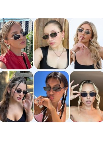 Image of Rectangle Retro UV Protection Sunglasses for Men & Women, Stylish 90's Narrow Frame