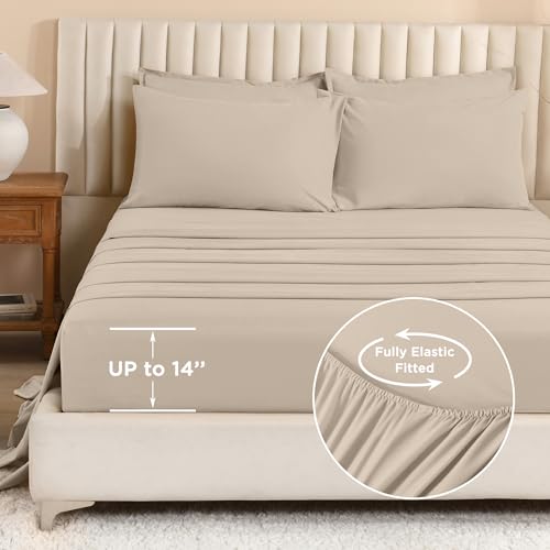 Image of Litanika Comforter King Size Set Khaki - 7 Pieces Bed in a Bag King Bedding Comforter Sets, Plain Lightweight Bed Set with Comforter, Sheets, Pillowcases & Shams