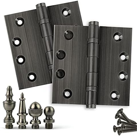Door Hinges 4.5 x 4.5 Solid Brass Ball Bearing Pewter (US17A) with Acorn Tips