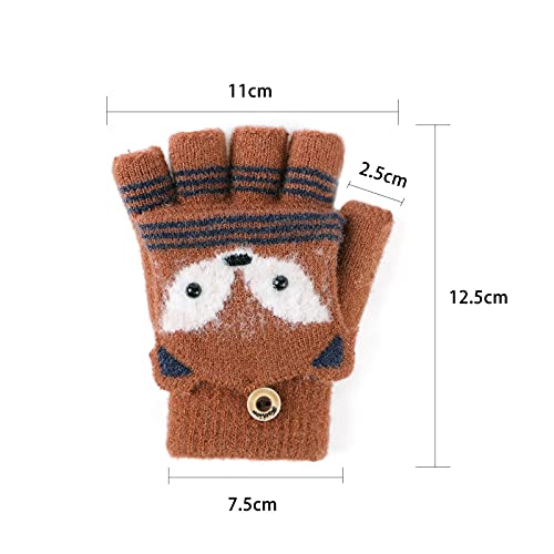 Kids Winter Knitted Convertible Fingerless Gloves Cute Warm Flip Top Mittens with Mitten Cover for 5-12 Ages Boys Girls4