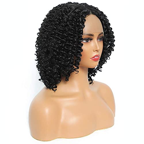 Sylhair Lace Front Bob Wig Afro Kinky Bob Wigs for Black Women 10 Inch Black Middle Parting Synthetic Short Curly Bob Wigs (10" Black)