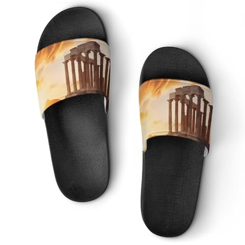 Parthenon Temple on A Sunset Non Slip Slides Sandals for Women Men Quick Drying Shower Shoes for Bathroom Pool Beach